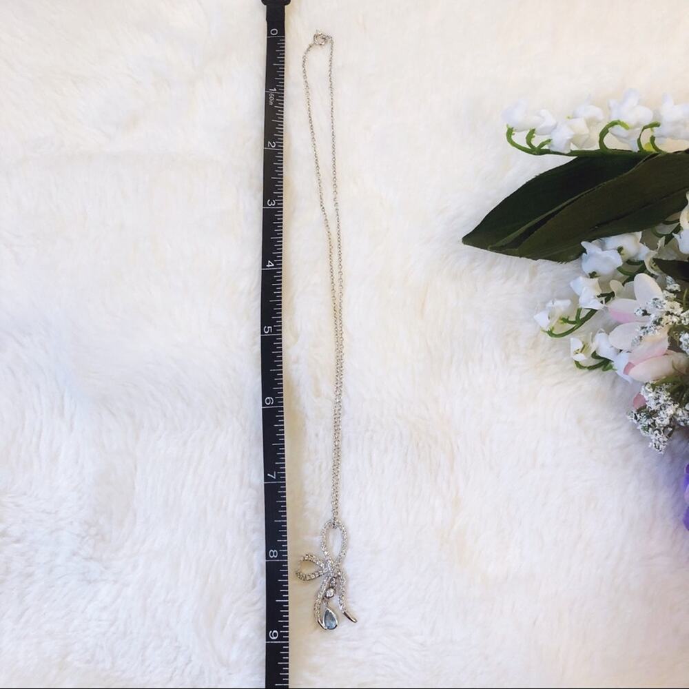 Silver Ribbon with Blue Crystal Necklace - Picture 9 of 10